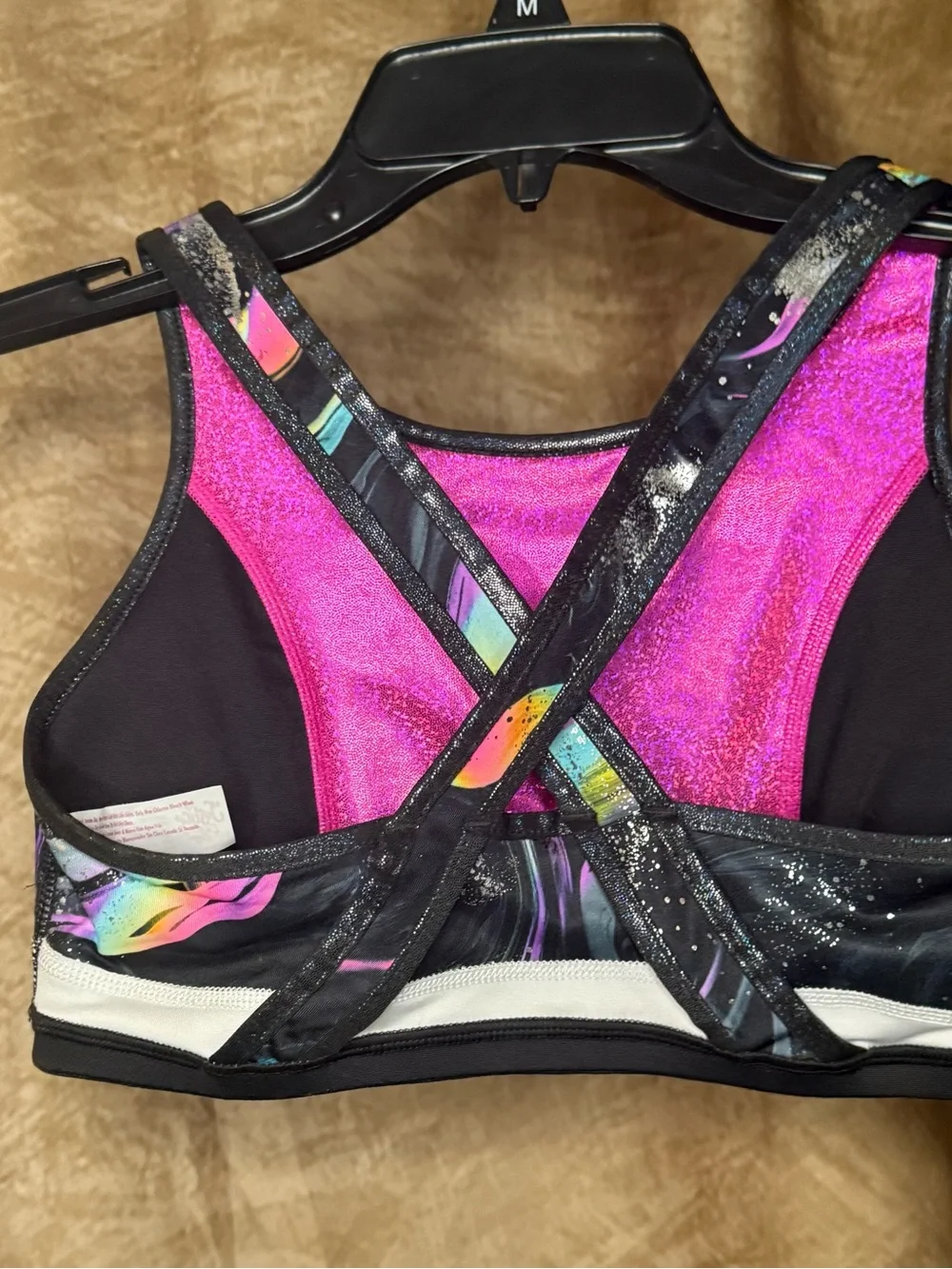 Justice Black Neon Marble Print Leggings and Sports Bra Set